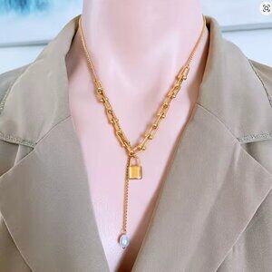 316L Stainless Steel New Fashion Fine Jewelry Lovers Lock U-Shaped Pearl Tassels